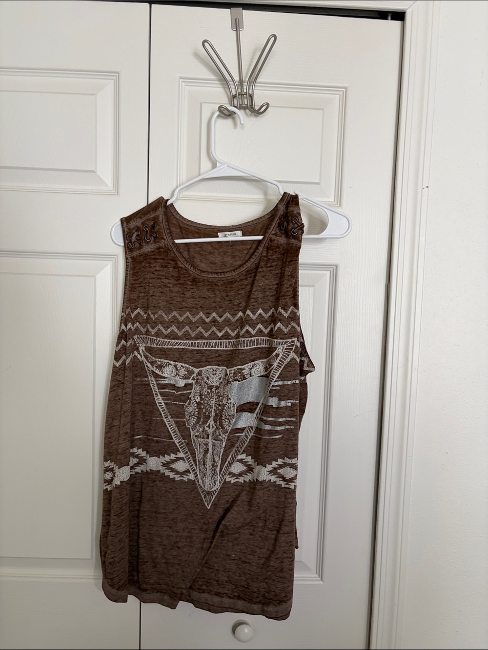 Maurices Brown Graphic Tank Top with Cream Print